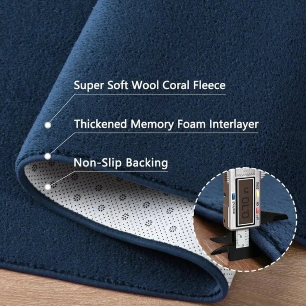 New 5x7 Navy Blue Bedroom Rug, Washable Memory Foam Non-Slip Modern Carpet